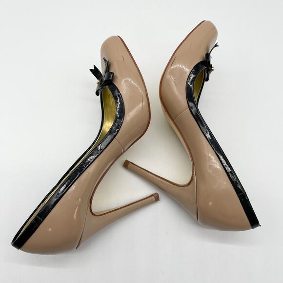 Ted Baker Womens Shoes Size US 6 Beige Black Bow‎ Stiletto Patent Leather Glam - Picture 5 of 11